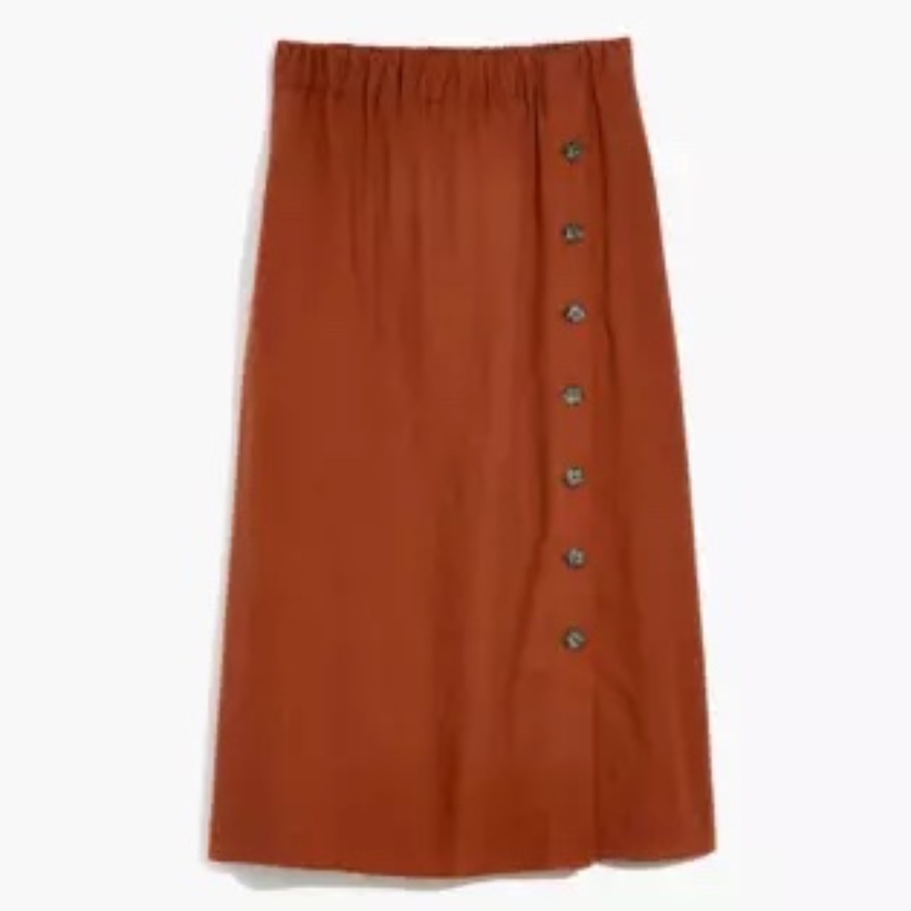EUC Madewell Linen-Blend Side-Button Midi Skirt -- Size Medium.
